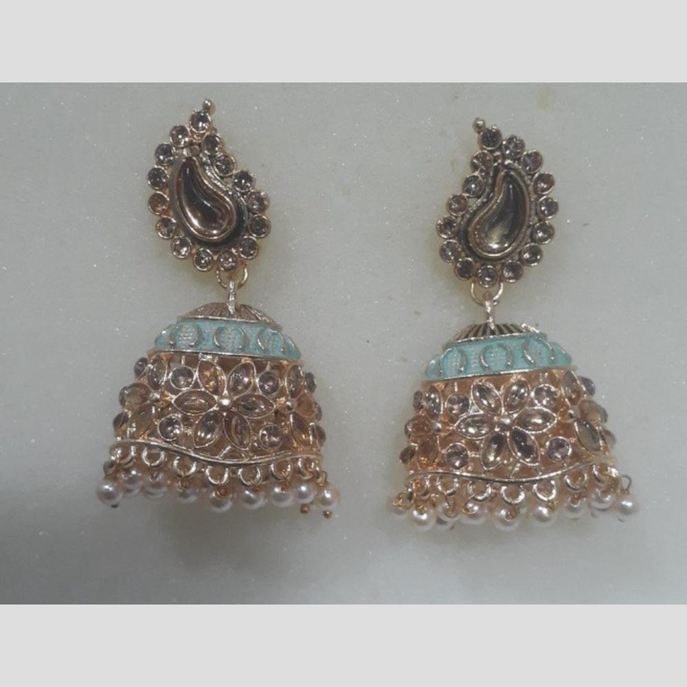 Infinity Jewels Gold Plated Crystal Stone And Meenakari Jhumki Earrings