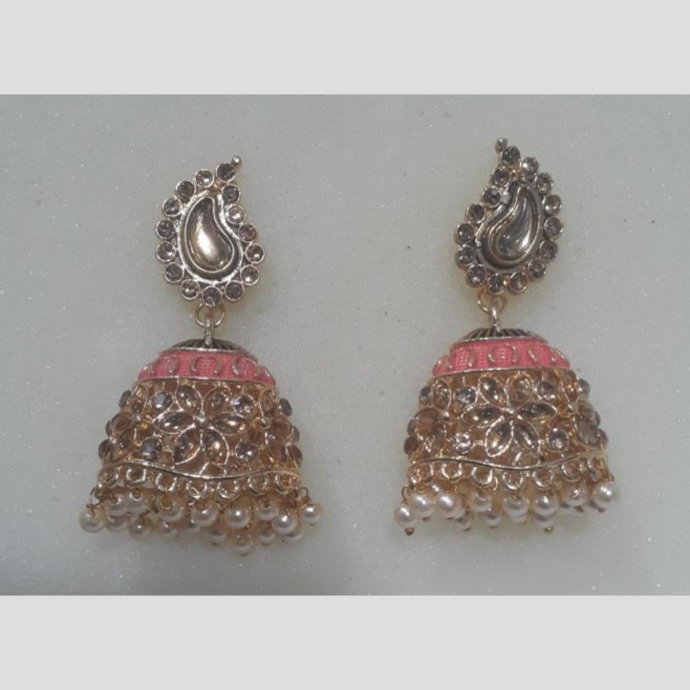 Infinity Jewels Gold Plated Crystal Stone And Meenakari Jhumki Earrings