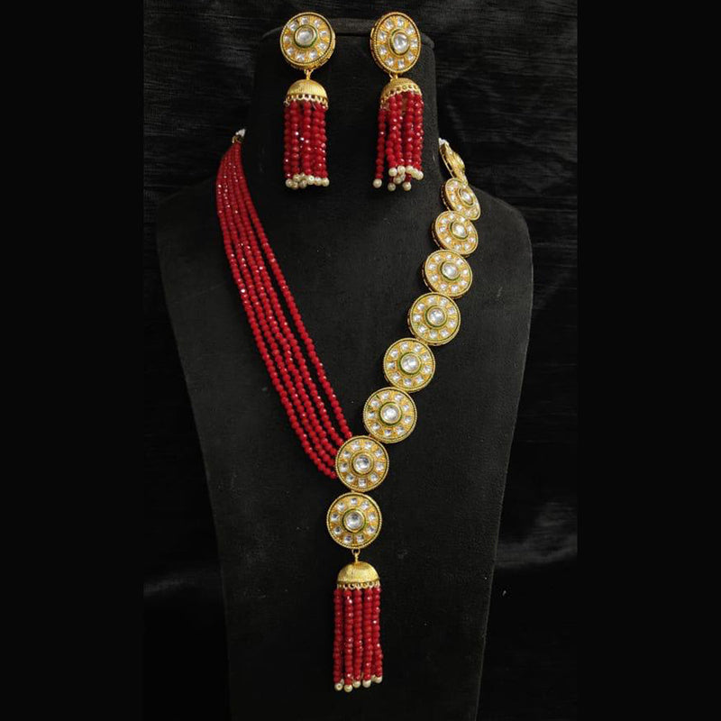 Shagna Gold Plated Kundan And Pearl Long Necklace Set