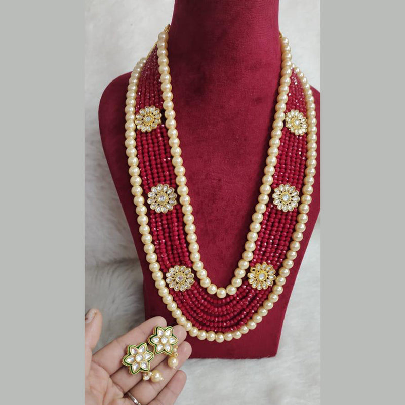 Shagna Gold Plated Kundan And Beads Multi Layer Necklace Set
 Necklace Set