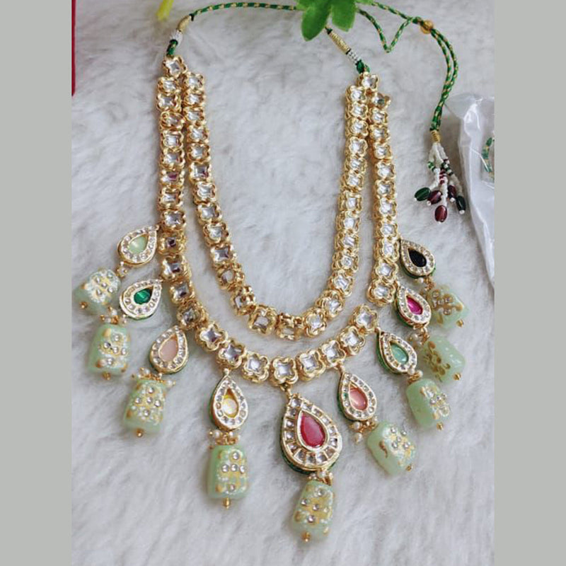 Shagna Gold Plated Kundan And Beads Long Necklace Set