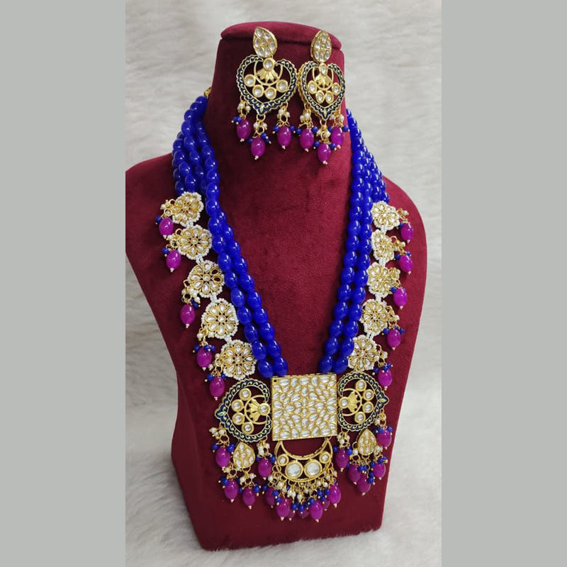 Shagna Gold Plated Kundan And Beads Long Necklace Set