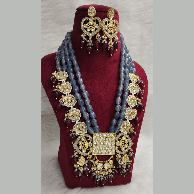 Shagna Gold Plated Kundan And Beads Long Necklace Set