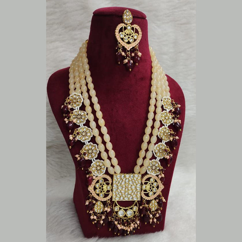 Shagna Gold Plated Kundan And Beads Long Necklace Set