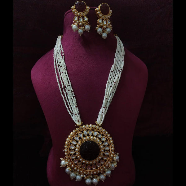 Shagna Gold Plated Kundan And Pearl Long Necklace Set