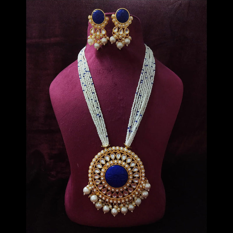 Shagna Gold Plated Kundan And Pearl Long Necklace Set