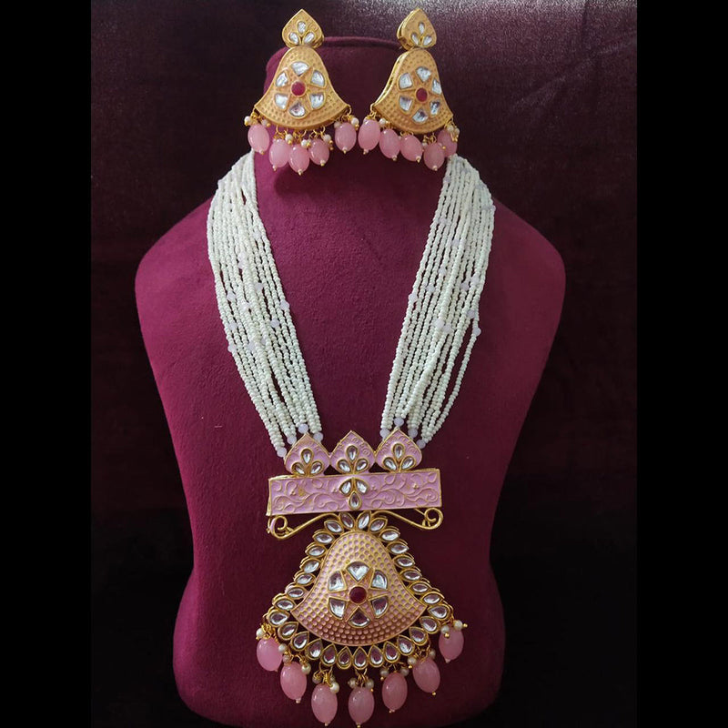 Shagna Gold Plated Kundan And Pearl Long Necklace Set