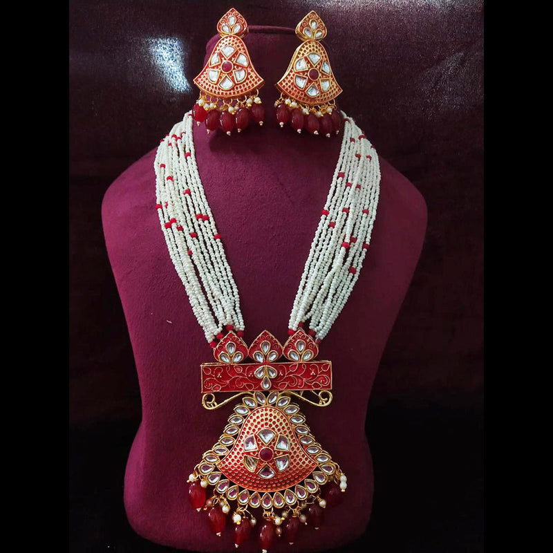 Shagna Gold Plated Kundan And Pearl Long Necklace Set