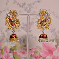 Shagna Gold Plated Kundan Pearl And Meenakari Jhumki Earrings