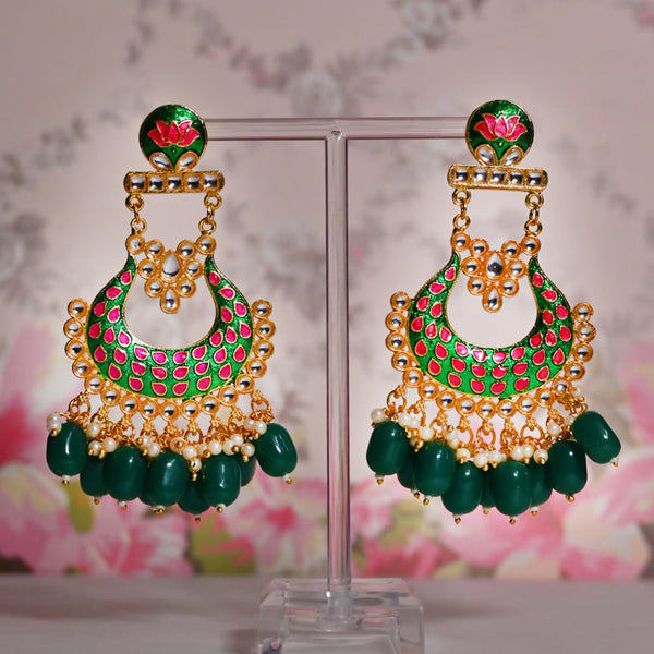 Shagna Gold Plated Kundan Pearl And Meenakari Dangler Earrings