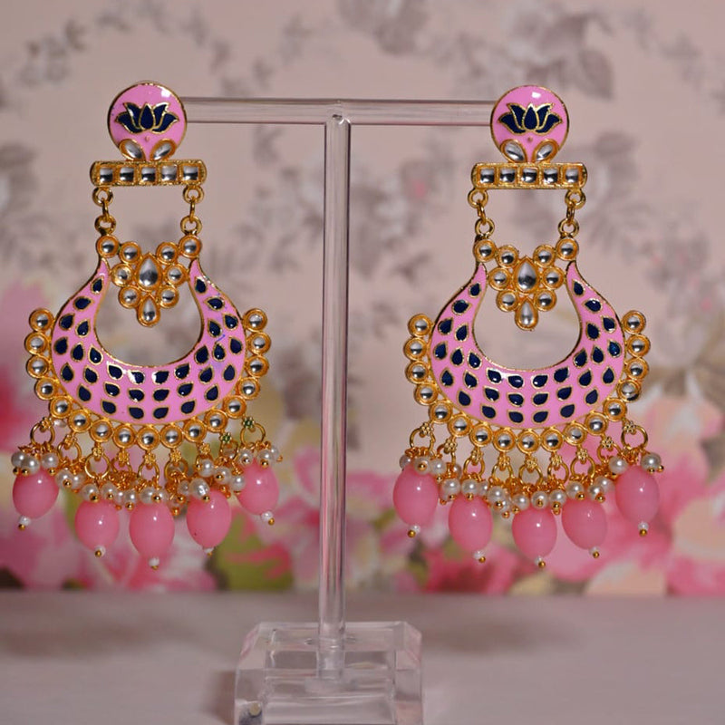 Shagna Gold Plated Kundan Pearl And Meenakari Dangler Earrings