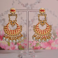 Shagna Gold Plated Kundan Pearl And Meenakari Dangler Earrings