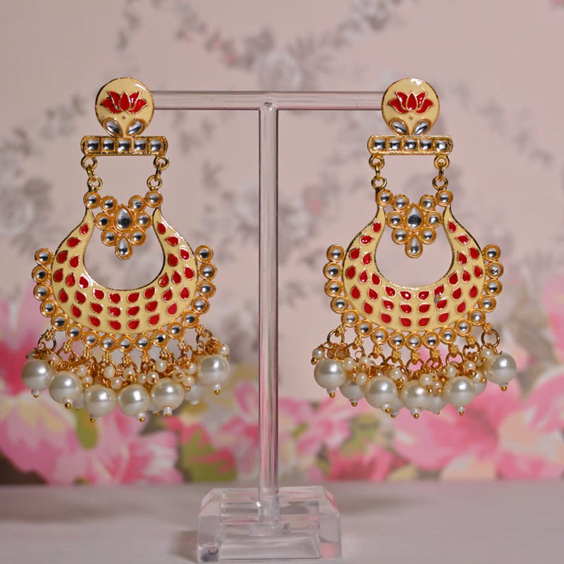 Shagna Gold Plated Kundan Pearl And Meenakari Dangler Earrings