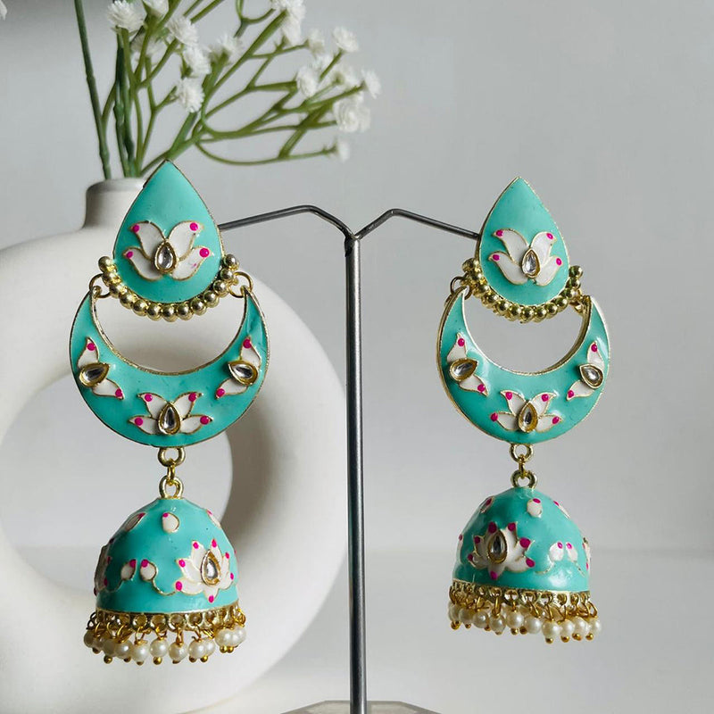 Shagna Gold Plated Meenakari Kundan And Pearl Jhumki Earrings