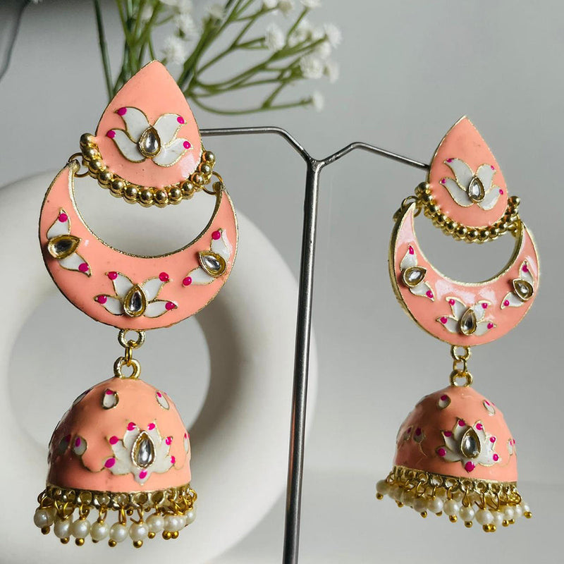 Shagna Gold Plated Meenakari Kundan And Pearl Jhumki Earrings