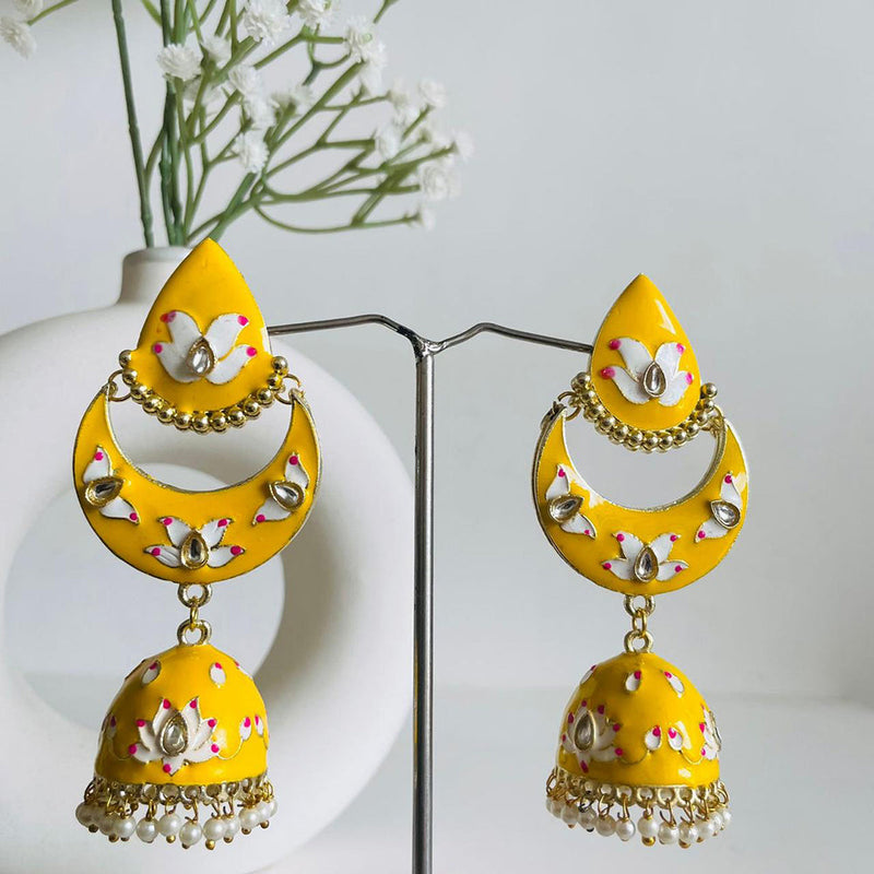 Shagna Gold Plated Meenakari Kundan And Pearl Jhumki Earrings