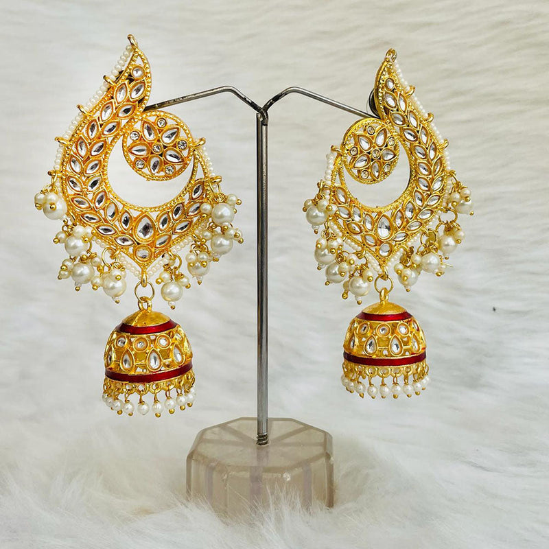 Shagna Gold Plated Kundan And Pearl Jhumki Earrings