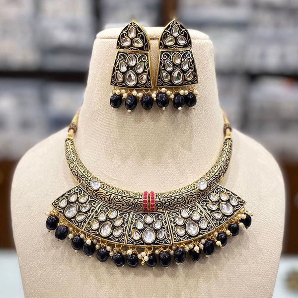 Shagna Gold Plated Kundan And Beads Necklace Set
