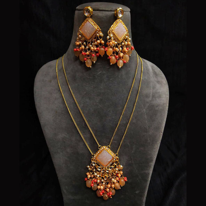 Shagna Gold Plated Kundan And Beads Long Necklace Set