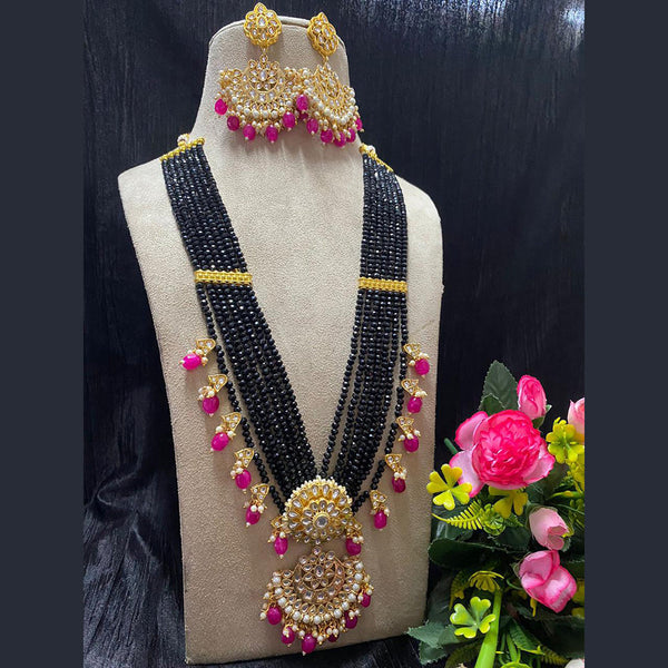 Shagna Gold Plated Kundan And Beads Long Necklace Set