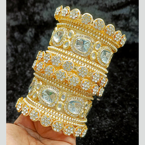 Shagna Gold Plated Crystal Stone And Pearl Bangles Set