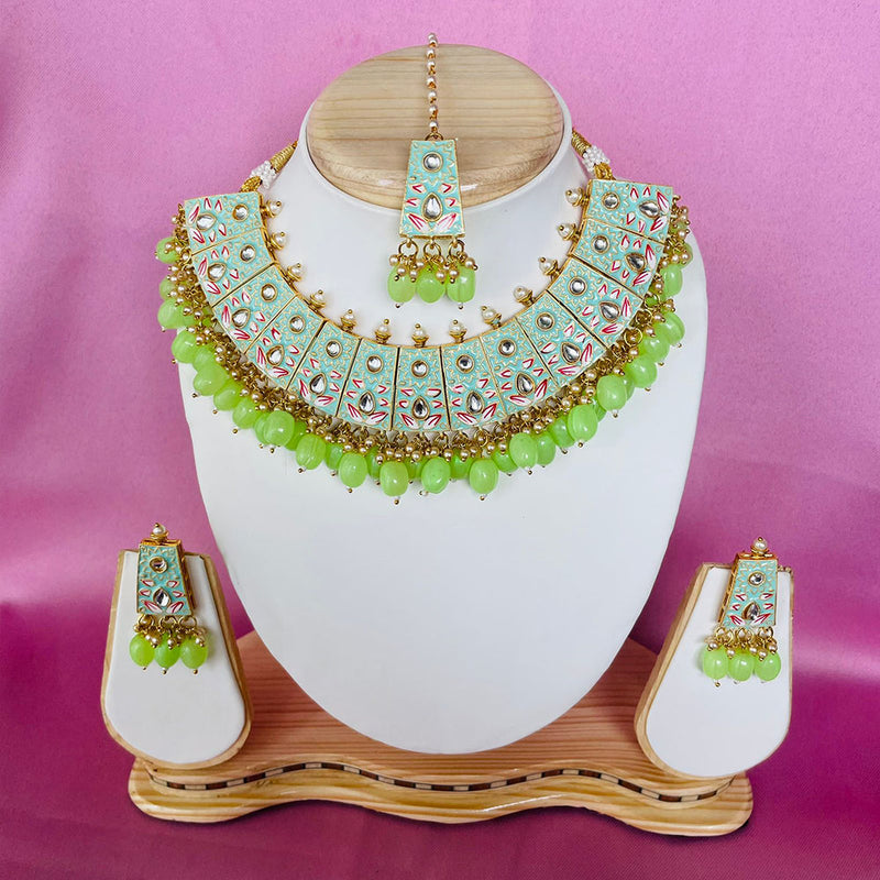 Shagna Gold Plated Kundan And Meenakari Choker Necklace Set