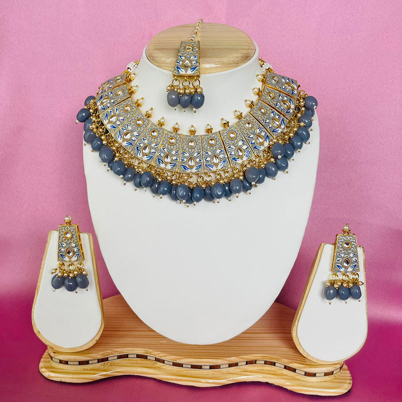 Shagna Gold Plated Kundan And Meenakari Choker Necklace Set