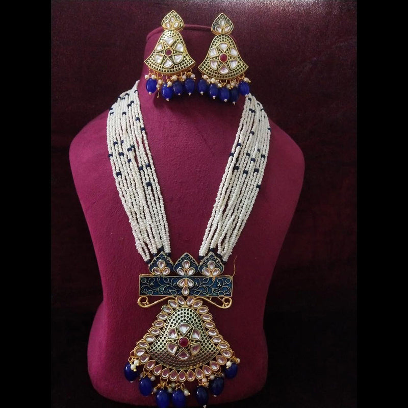 Shagna Gold Plated Kundan Stone And Pearl Long Necklace Set