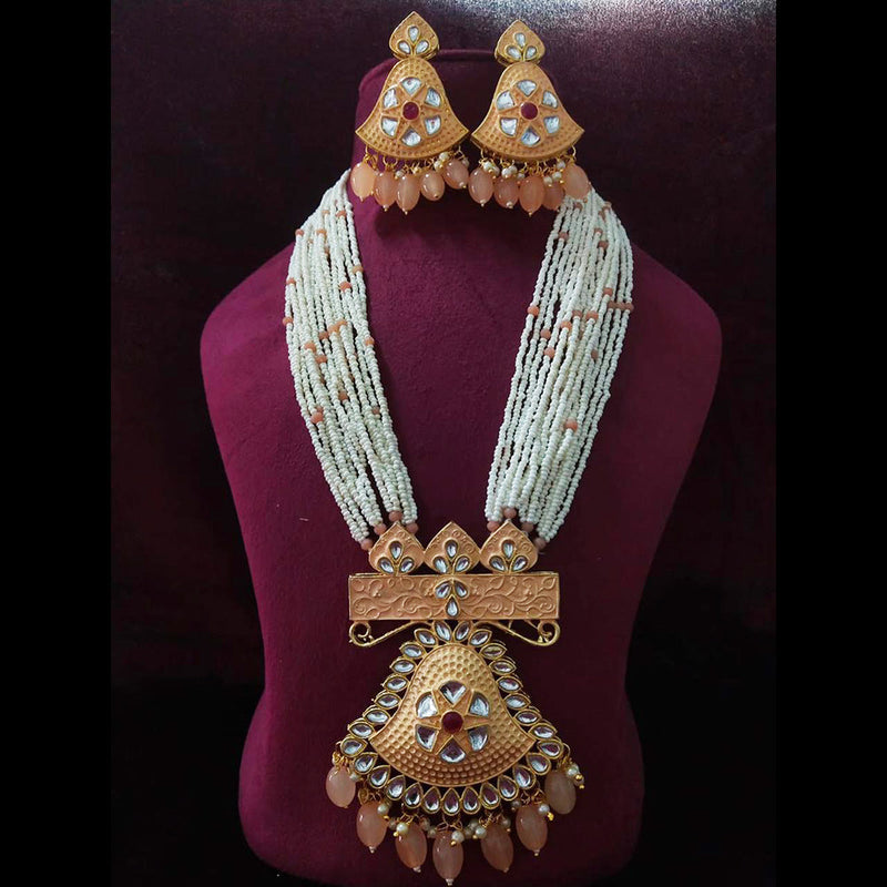 Shagna Gold Plated Kundan Stone And Pearl Long Necklace Set