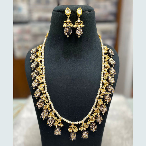 Shagna Gold Plated Kundan Stone Pearl And Beads Long Necklace Set