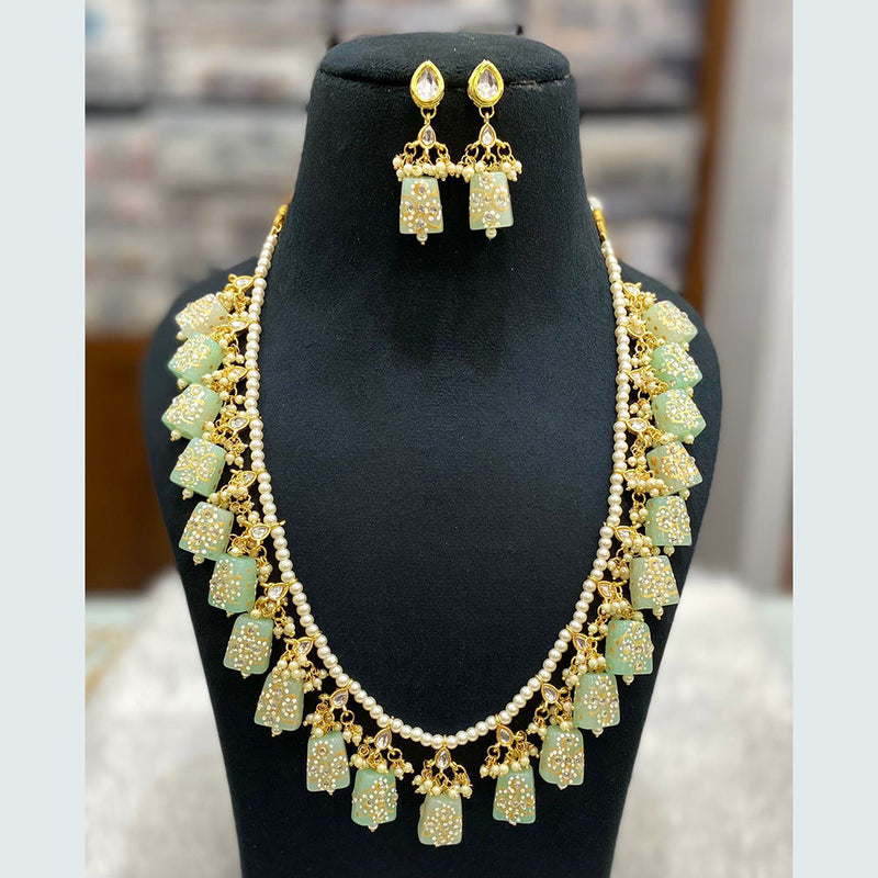 Shagna Gold Plated Kundan Stone Pearl And Beads Long Necklace Set