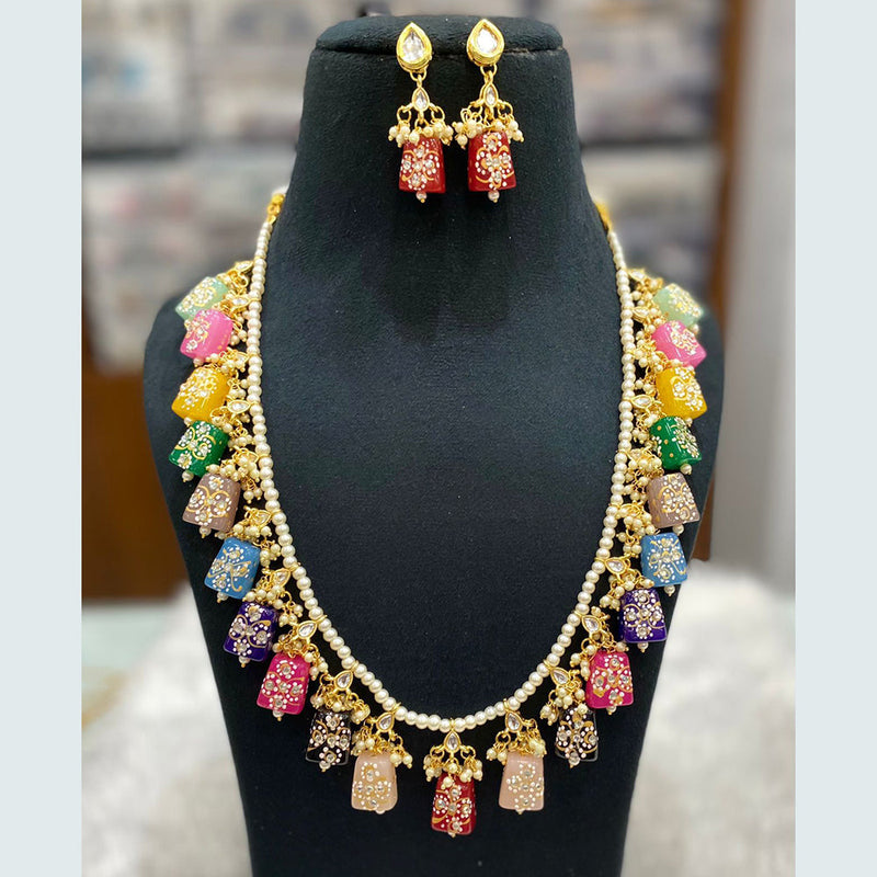 Shagna Gold Plated Kundan Stone Pearl And Beads Long Necklace Set