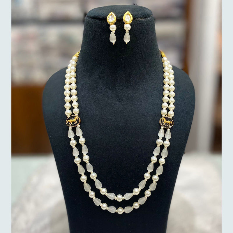 Shagna Gold Plated  Pearl Double Layer Necklace Set