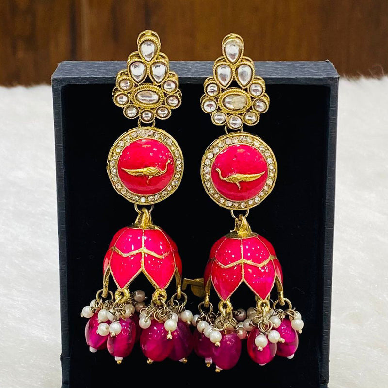 Shagna Gold Plated Kundan Stone And Beads Jhumki Earrings