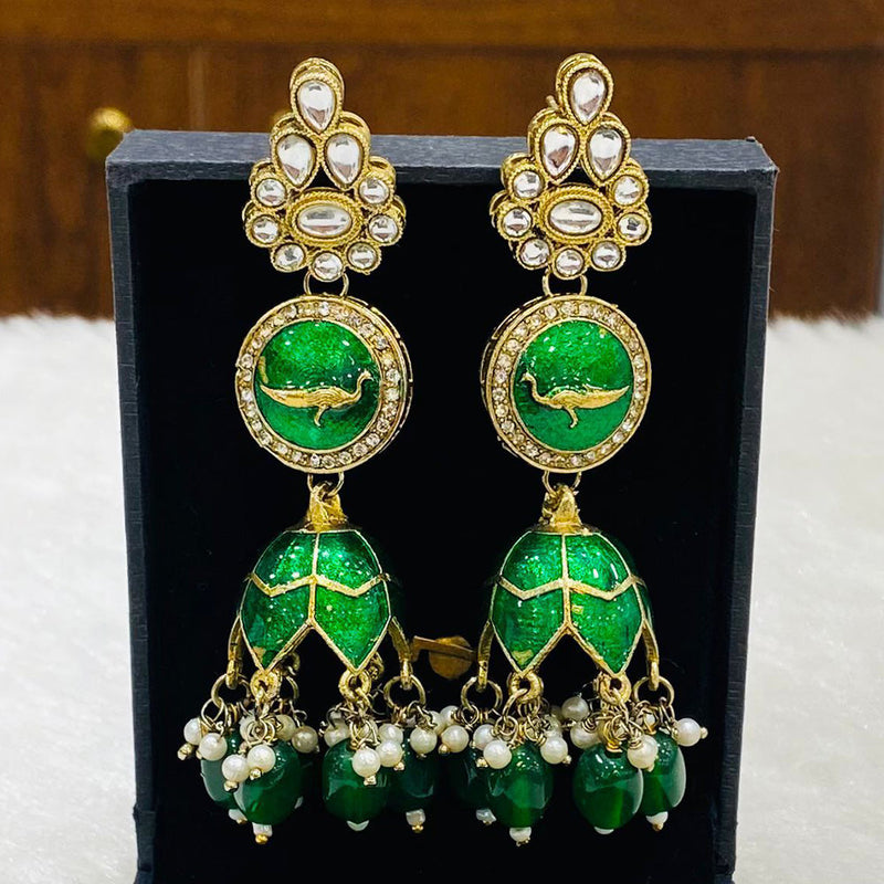 Shagna Gold Plated Kundan Stone And Beads Jhumki Earrings