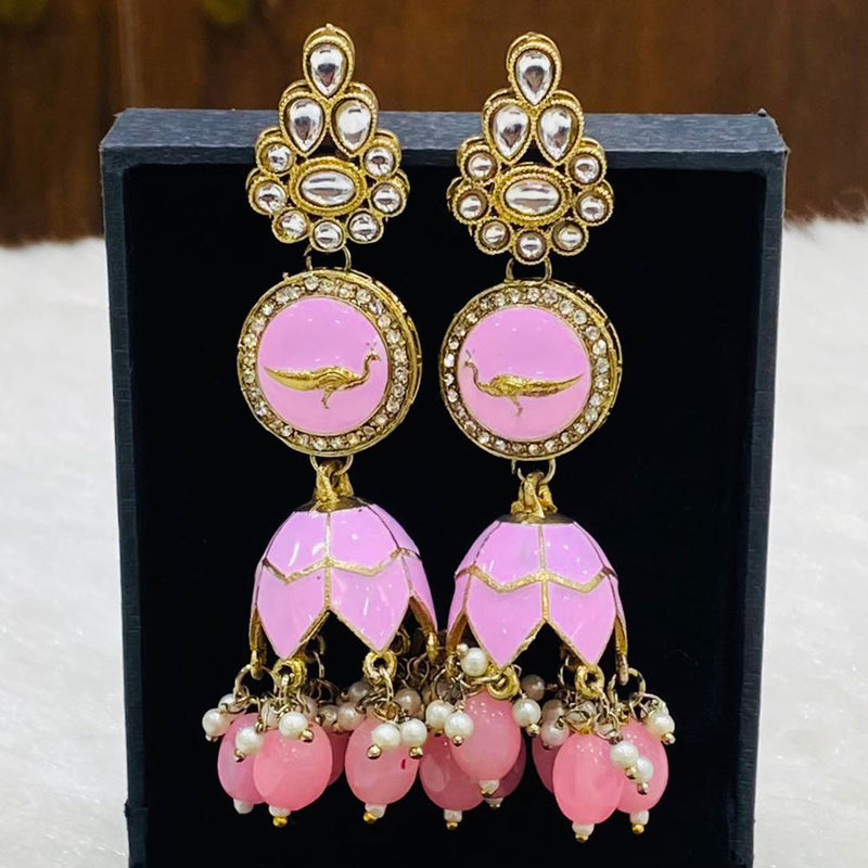 Shagna Gold Plated Kundan Stone And Beads Jhumki Earrings