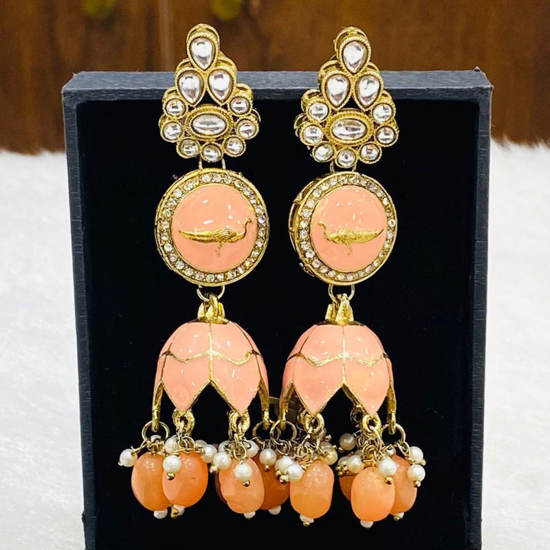 Shagna Gold Plated Kundan Stone And Beads Jhumki Earrings