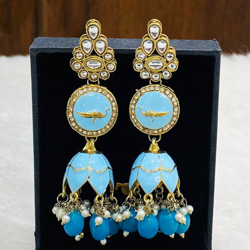 Shagna Gold Plated Kundan Stone And Beads Jhumki Earrings