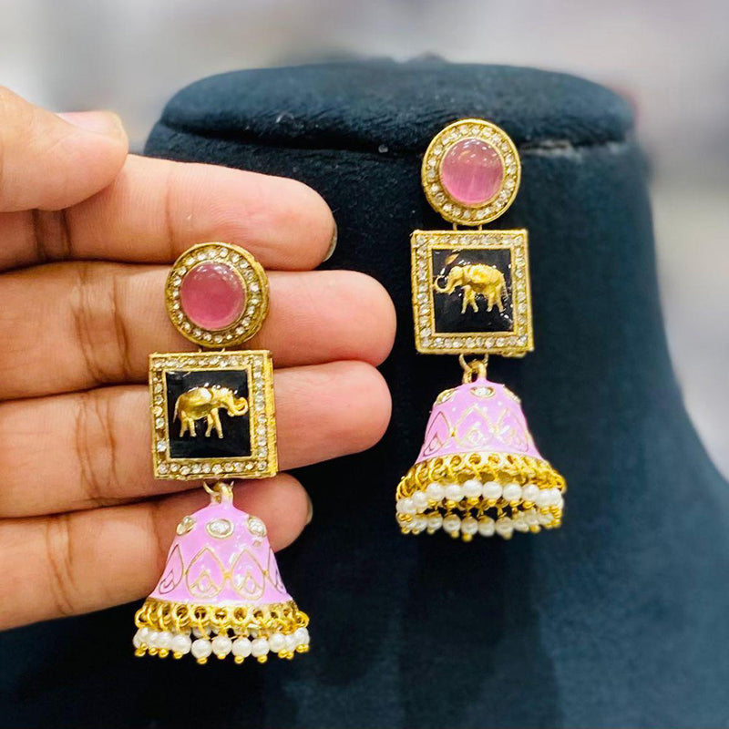 Shagna Gold Plated Austrian Stone And Pearl Jhumki Earrings