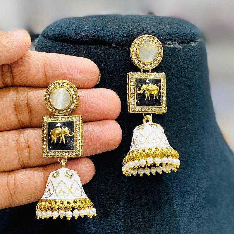 Shagna Gold Plated Austrian Stone And Pearl Jhumki Earrings