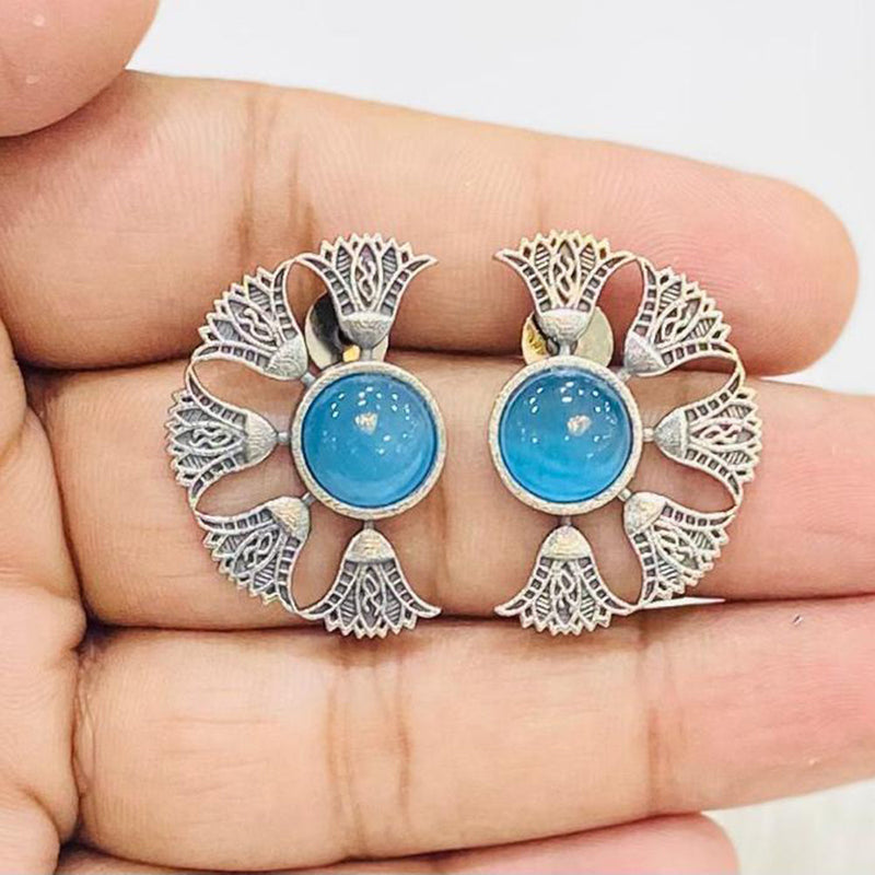 Shagna Silver Plated Monalisa Stone Stud Earrings