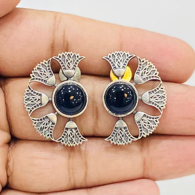 Shagna Silver Plated Monalisa Stone Stud Earrings