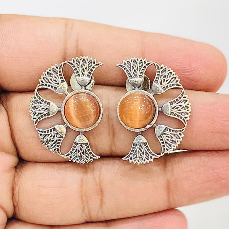 Shagna Silver Plated Monalisa Stone Stud Earrings