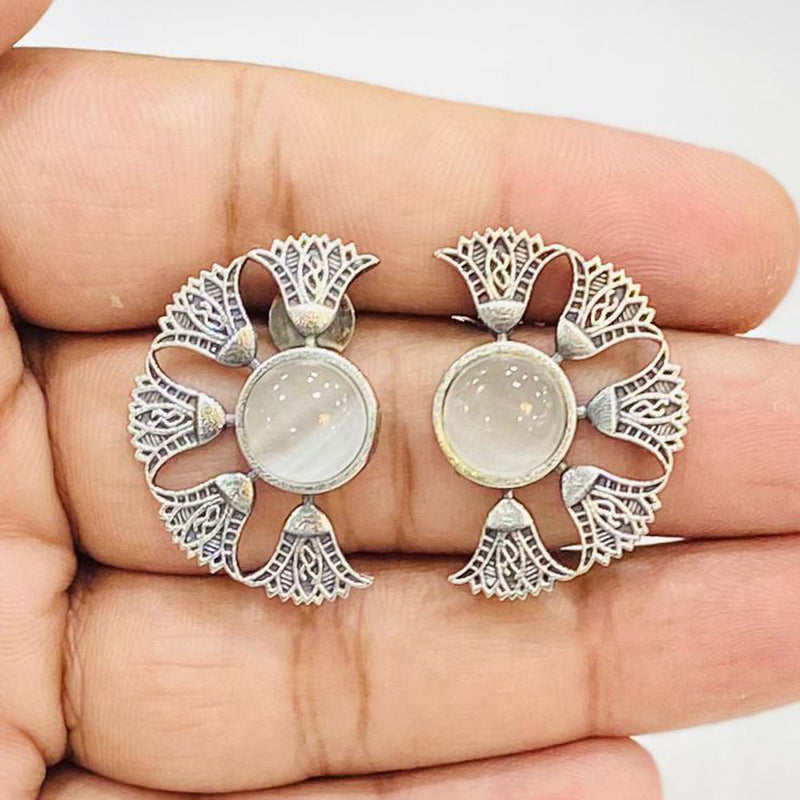 Shagna Silver Plated Monalisa Stone Stud Earrings