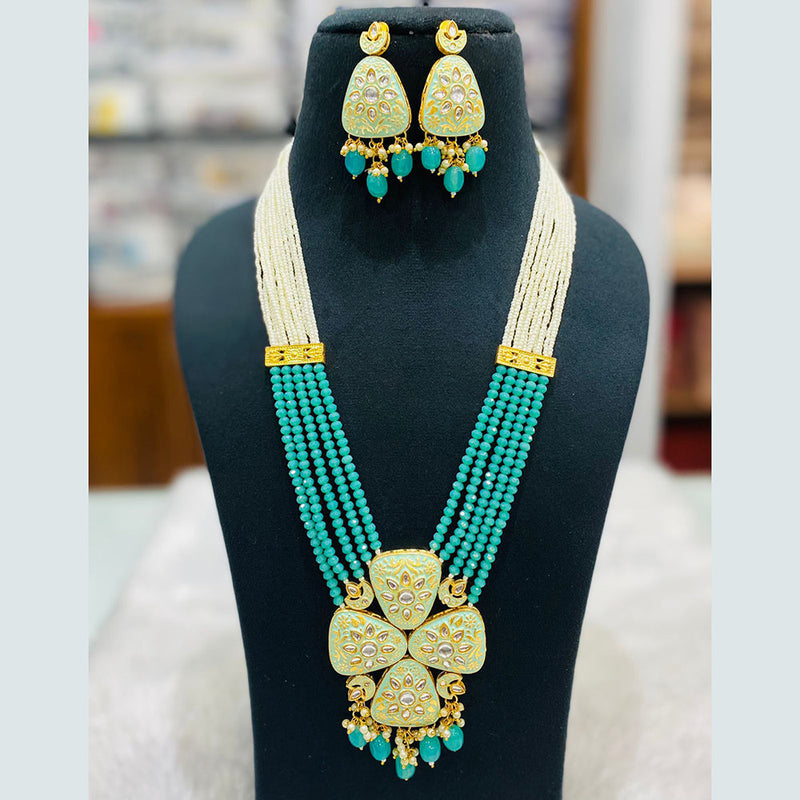 Shagna Gold Plated Kundan Stone And Beads Long Necklace Set