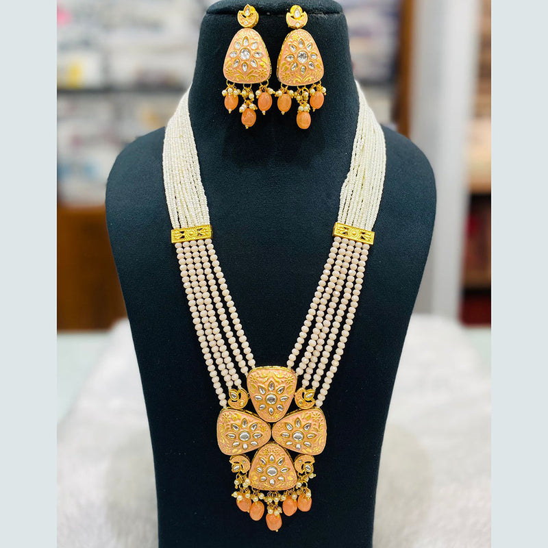 Shagna Gold Plated Kundan Stone And Beads Long Necklace Set