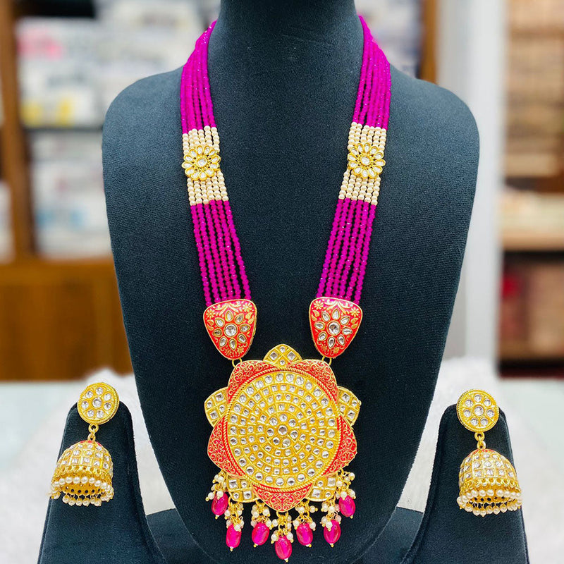 Shagna Gold Plated Kundan Stone And Beads Long Necklace Set