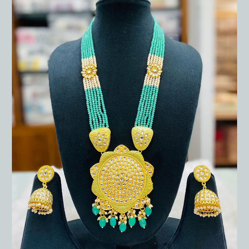 Shagna Gold Plated Kundan Stone And Beads Long Necklace Set