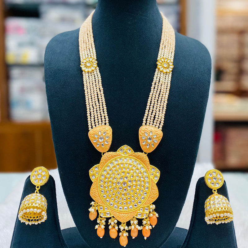 Shagna Gold Plated Kundan Stone And Beads Long Necklace Set