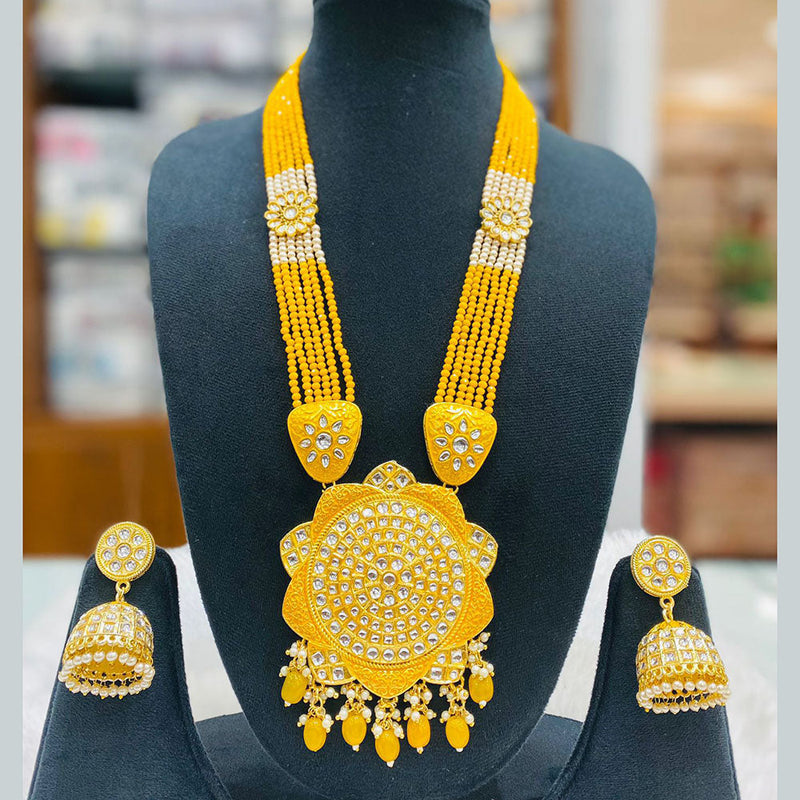 Shagna Gold Plated Kundan Stone And Beads Long Necklace Set